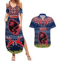 Personalised Guam Christmas Couples Matching Summer Maxi Dress and Hawaiian Shirt Chamorro Guam Tattoos Beautiful Merry Xmas Snowflake LT03 Blue - Polynesian Pride
