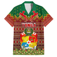 Tonga Christmas Family Matching Off Shoulder Long Sleeve Dress and Hawaiian Shirt Coat of Arms and Map Beautiful Merry Xmas Snowflake LT03 Dad's Shirt - Short Sleeve Red - Polynesian Pride