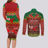 Personalised Tonga Christmas Couples Matching Long Sleeve Bodycon Dress and Long Sleeve Button Shirts Coat of Arms and Map Beautiful Merry Xmas Snowflake LT03 - Polynesian Pride