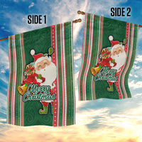Kiribati Christmas Garden Flag Santa With Gift Bag Behind Ribbons Seamless Green Maori LT03 - Polynesian Pride