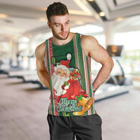Kiribati Christmas Men Tank Top Santa With Gift Bag Behind Ribbons Seamless Green Maori LT03 - Polynesian Pride