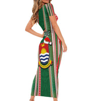 Custom Kiribati Christmas Short Sleeve Bodycon Dress Santa With Gift Bag Behind Ribbons Seamless Green Maori LT03 - Polynesian Pride