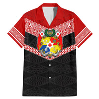 Tonga Family Matching Mermaid Dress and Hawaiian Shirt Tonga Coat of Arms with Seamless Tapa Ngatu Pattern LT03 Dad's Shirt - Short Sleeve Black - Polynesian Pride