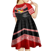 Tonga Kid Short Sleeve Dress Tonga Coat of Arms with Seamless Tapa Ngatu Pattern LT03 - Polynesian Pride
