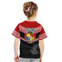 Tonga Kid T Shirt Tonga Coat of Arms with Seamless Tapa Ngatu Pattern LT03 - Polynesian Pride