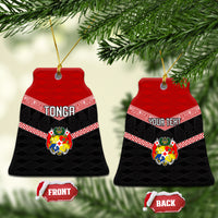 Personalised Tonga Ceramic Ornament Tonga Coat of Arms with Seamless Tapa Ngatu Pattern LT03 - Polynesian Pride