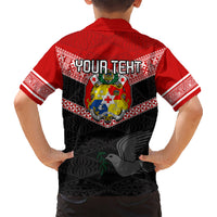 Personalised Tonga Kid Hawaiian Shirt Tonga Coat of Arms with Seamless Tapa Ngatu Pattern LT03 - Polynesian Pride