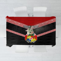 Personalised Tonga Tablecloth Tonga Coat of Arms with Seamless Tapa Ngatu Pattern LT03 Black - Polynesian Pride