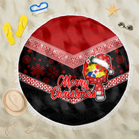 Tonga Christmas Beach Blanket Tongan Coat of Arms Santa With Ngatu Pattern Christmas Red Style LT03 One Size 150cm Red - Wonder Print Shop