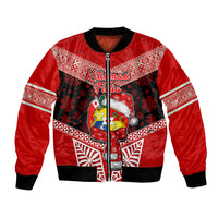Tonga Christmas Bomber Jacket Tongan Coat of Arms Santa With Ngatu Pattern Christmas Red Style LT03 Unisex Red - Polynesian Pride