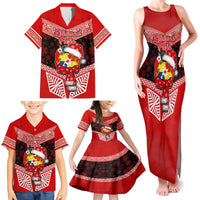 Tonga Christmas Family Matching Tank Maxi Dress and Hawaiian Shirt Tongan Coat of Arms Santa With Ngatu Pattern Christmas Red Style LT03 - Polynesian Pride