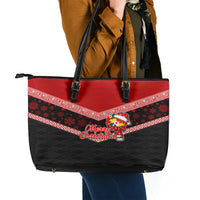 Tonga Christmas Leather Tote Bag Tongan Coat of Arms Santa With Ngatu Pattern Christmas Red Style LT03 - Polynesian Pride