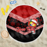 Personalised Tonga Christmas Beach Blanket Tongan Coat of Arms Santa With Ngatu Pattern Christmas Red Style LT03 One Size 150cm Red - Wonder Print Shop