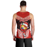 Personalised Tonga Christmas Men Tank Top Tongan Coat of Arms Santa With Ngatu Pattern Christmas Red Style LT03 - Polynesian Pride