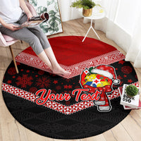 Personalised Tonga Christmas Round Carpet Tongan Coat of Arms Santa With Ngatu Pattern Christmas Red Style LT03 - Polynesian Pride