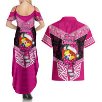 Tonga Christmas Couples Matching Summer Maxi Dress and Hawaiian Shirt Tongan Coat of Arms Santa With Ngatu Pattern Christmas Pink Style LT03 - Polynesian Pride