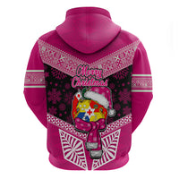 Tonga Christmas Hoodie Tongan Coat of Arms Santa With Ngatu Pattern Christmas Pink Style LT03 - Polynesian Pride