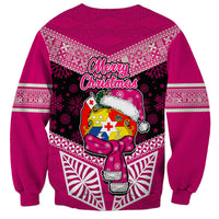 Tonga Christmas Sweatshirt Tongan Coat of Arms Santa With Ngatu Pattern Christmas Pink Style LT03 - Polynesian Pride