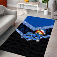 Tonga Christmas Area Rug Tongan Coat of Arms Santa With Ngatu Pattern Christmas Blue Style LT03 - Polynesian Pride