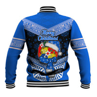 Tonga Christmas Baseball Jacket Tongan Coat of Arms Santa With Ngatu Pattern Christmas Blue Style LT03 - Polynesian Pride