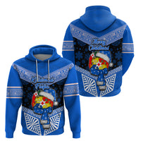 Tonga Christmas Hoodie Tongan Coat of Arms Santa With Ngatu Pattern Christmas Blue Style LT03 - Polynesian Pride