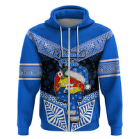 Tonga Christmas Hoodie Tongan Coat of Arms Santa With Ngatu Pattern Christmas Blue Style LT03 - Polynesian Pride