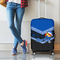 Personalised Tonga Christmas Luggage Cover Tongan Coat of Arms Santa With Ngatu Pattern Christmas Blue Style LT03 - Polynesian Pride