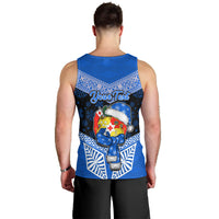 Personalised Tonga Christmas Men Tank Top Tongan Coat of Arms Santa With Ngatu Pattern Christmas Blue Style LT03 - Polynesian Pride