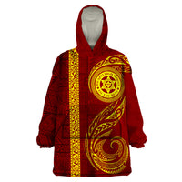 Tonga Ha'apai High School Wearable Blanket Hoodie Ngatu and Maori Ethnic Tribal Pattern LT03 One Size Red - Polynesian Pride