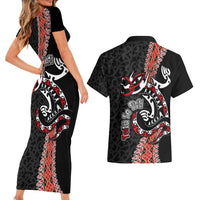 Aotearoa Toitu Te Tiriti Couples Matching Short Sleeve Bodycon Dress and Hawaiian Shirt Maori Taniwha Haka - Honour the Treaty LT03