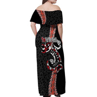 Aotearoa Toitu Te Tiriti Off Shoulder Maxi Dress Maori Taniwha Haka - Honour the Treaty LT03