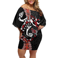 Aotearoa Toitu Te Tiriti Off Shoulder Short Dress Maori Taniwha Haka - Honour the Treaty LT03