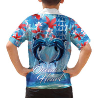 Hawaiian Dolphin Love Couple - Ocean Heart Family Matching Long Sleeve Bodycon Dress and Hawaiian Shirt