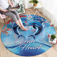 Hawaiian Dolphin Love Couple - Ocean Heart Round Carpet LT03 - Polynesian Pride