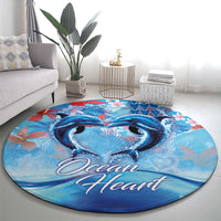 Hawaiian Dolphin Love Couple - Ocean Heart Round Carpet LT03 - Polynesian Pride
