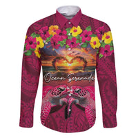 Hawaiian Turtle Love Couple Family Matching Mermaid Dress and Hawaiian Shirt Ocean Serenade - Honu Honi Ihu with Hibiscus and Romantic Sunset Pink Color LT03 Dad's Shirt - Long Sleeve Pink - Polynesian Pride