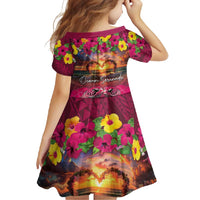 Hawaiian Turtle Love Couple Family Matching Off Shoulder Maxi Dress and Hawaiian Shirt Ocean Serenade - Honu Honi Ihu with Hibiscus and Romantic Sunset Pink Color