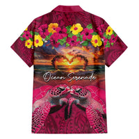 Hawaiian Turtle Love Couple Family Matching Summer Maxi Dress and Hawaiian Shirt Ocean Serenade - Honu Honi Ihu with Hibiscus and Romantic Sunset Pink Color LT03 - Polynesian Pride