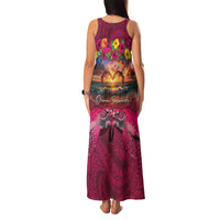 Hawaiian Turtle Love Couple Family Matching Tank Maxi Dress and Hawaiian Shirt Ocean Serenade - Honu Honi Ihu with Hibiscus and Romantic Sunset Pink Color LT03 - Polynesian Pride
