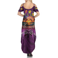 Hawaiian Turtle Love Couple Family Matching Summer Maxi Dress and Hawaiian Shirt Ocean Serenade - Honu Honi Ihu with Hibiscus and Romantic Sunset Purple Color LT03 - Polynesian Pride