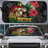 Hawaiian One Love Auto Sun Shade Reggae Lion Tropical Plants and Kakau with Tribal Pattern LT03 Black - Polynesian Pride