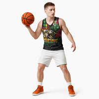 Hawaiian One Love Basketball Jersey Reggae Lion Tropical Plants and Kakau with Tribal Pattern LT03 - Polynesian Pride