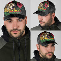 Hawaiian One Love Classic Cap Reggae Lion Tropical Plants and Kakau with Tribal Pattern