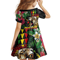 Hawaiian One Love Family Matching Short Sleeve Bodycon Dress and Hawaiian Shirt Reggae Lion Tropical Plants and Kakau with Tribal Pattern