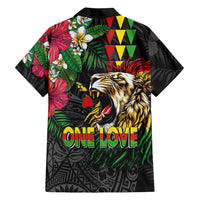 Hawaiian One Love Family Matching Short Sleeve Bodycon Dress and Hawaiian Shirt Reggae Lion Tropical Plants and Kakau with Tribal Pattern