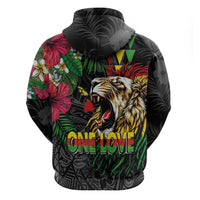 Hawaiian One Love Hoodie Reggae Lion Tropical Plants and Kakau with Tribal Pattern LT03 - Polynesian Pride