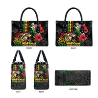 Hawaiian One Love Leather Bag Reggae Lion Tropical Plants and Kakau with Tribal Pattern LT03 - Polynesian Pride