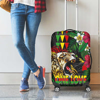 Hawaiian One Love Luggage Cover Reggae Lion Tropical Plants and Kakau with Tribal Pattern