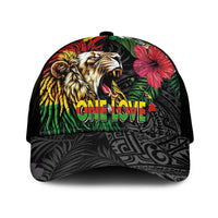 Hawaiian One Love Mesh Trucker Cap Reggae Lion Tropical Plants and Kakau with Tribal Pattern