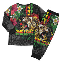 Hawaiian One Love Christmas Pajama Set Reggae Lion Tropical Plants and Kakau with Tribal Pattern
